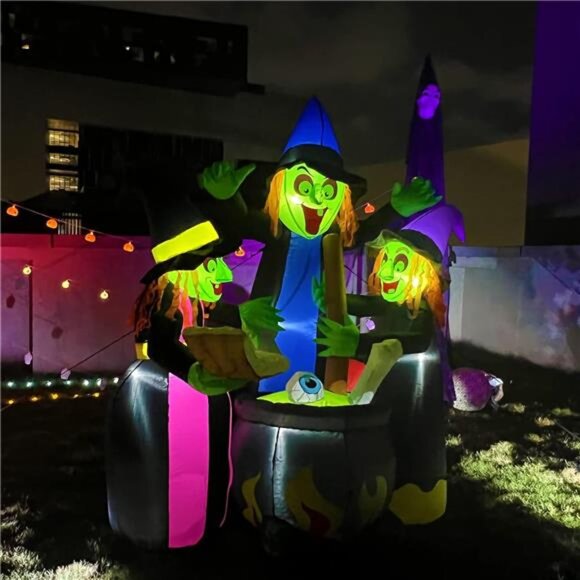Halloween Inflatables Outdoor Decorations,6 Feet 3 Witches, LED Lights, Blow up - Picture 5 of 7
